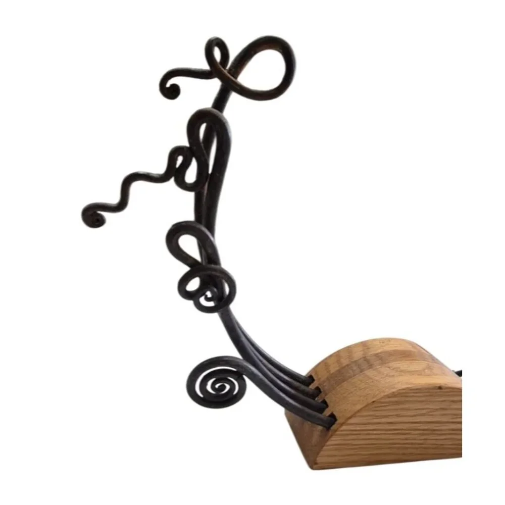 Wrought Iron Skewer Set w/ Wood Base Rustic Artisan Kabob Charcuterie - Picture 8 of 11